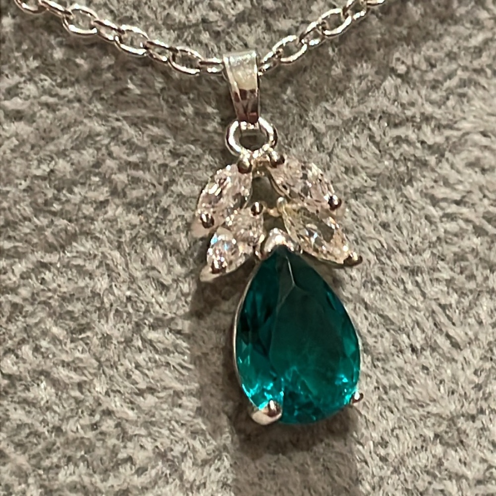 Aqua Blue Angel Pendant Necklace 17” - Picture 2 of 8